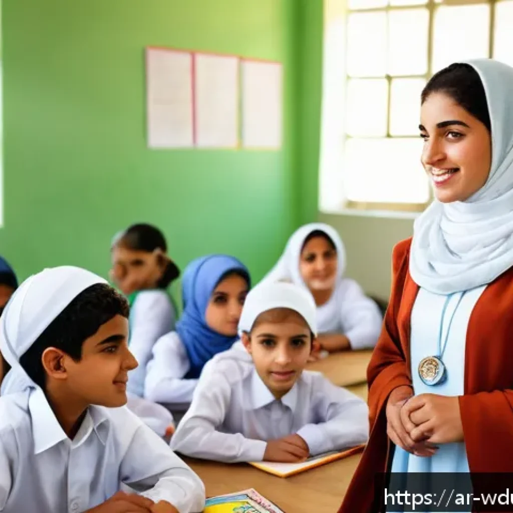 전인적 교육 접근에서의 문화적 다양성 존중 - A vibrant multicultural classroom scene in a Middle Eastern school setting, featuring Arab students ...