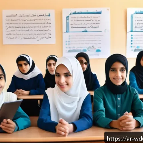 Home 17 전인적 교육 접근과 급변하는 교육 환경 - A modern classroom scene in a Middle Eastern school, featuring diverse Arab students aged around 14-...