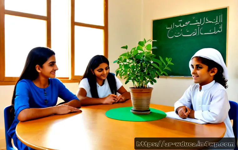 전인적 교육 접근의 이론적 기반 - Photorealistic holistic education classroom in a modern Arab learning center, diverse Arab children ...